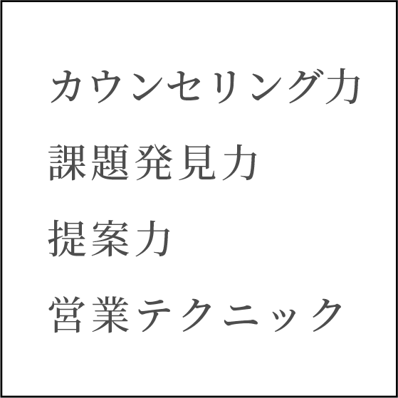 カウンセリング力、問題発見力、提案力、営業テクニック